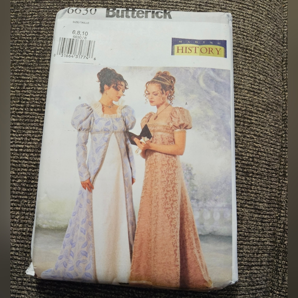 Butterick Bridgerton, Jane Austen Dress Costume Uncut Pattern.
